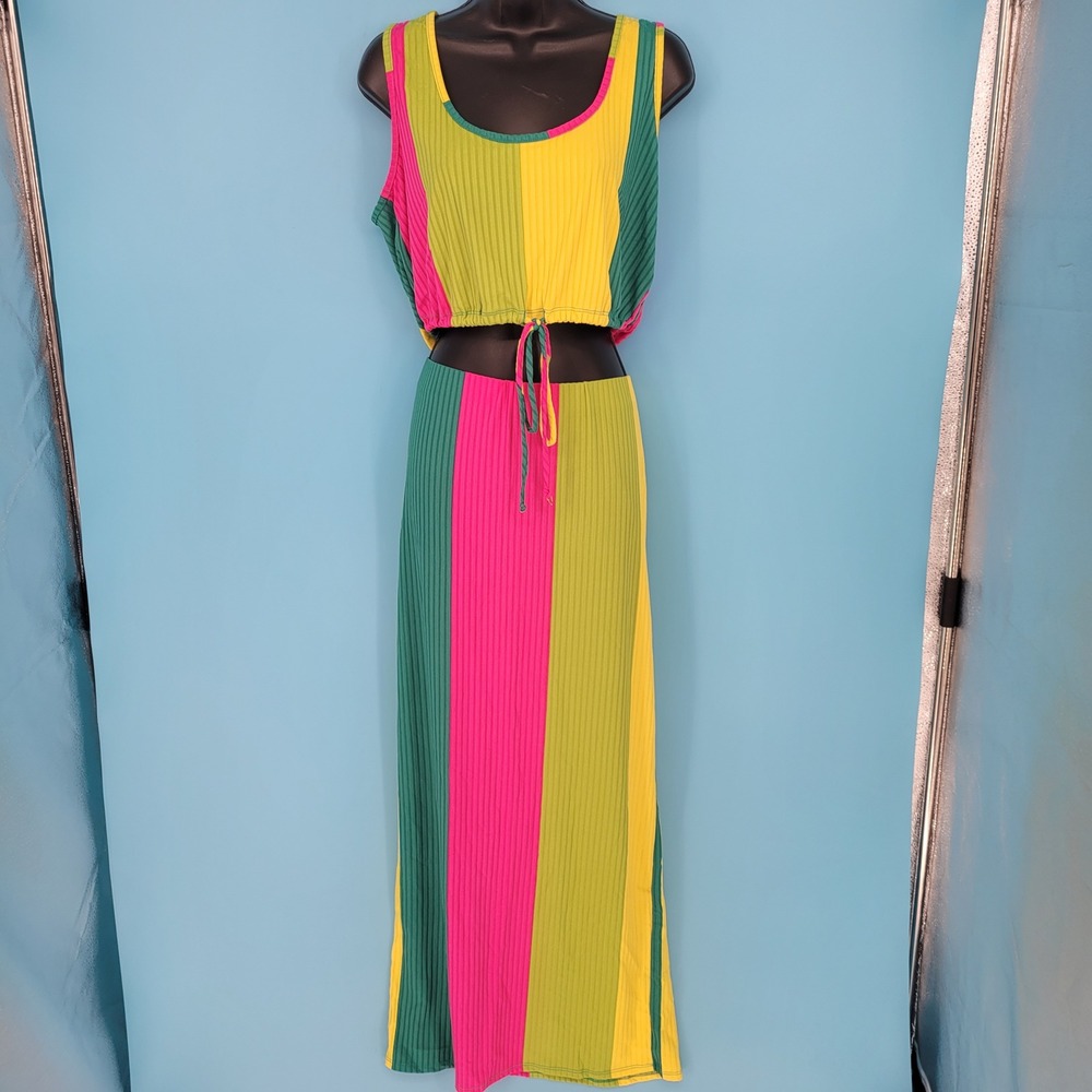 Janette Plus 2-Piece vintage 90s Maxi Skirt Set Womens 2XL 
Ribbed Colorblock
